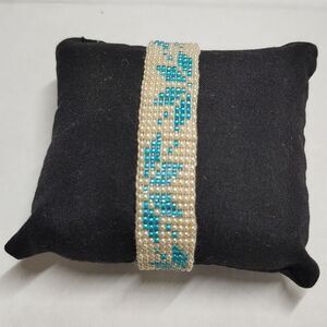 *Sale* Loom Beaded Bracelet Pearl & Teal
